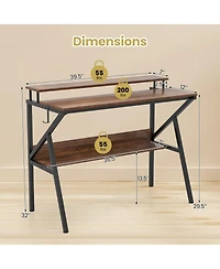 Mecale Small Space Computer Desk with Monitor Stand and Storage Shelf, Study Workstation