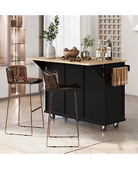 Clihome Kitchen Island Cart with Foldable Table & Adjustable Storage, Black Rolling Utility Cart