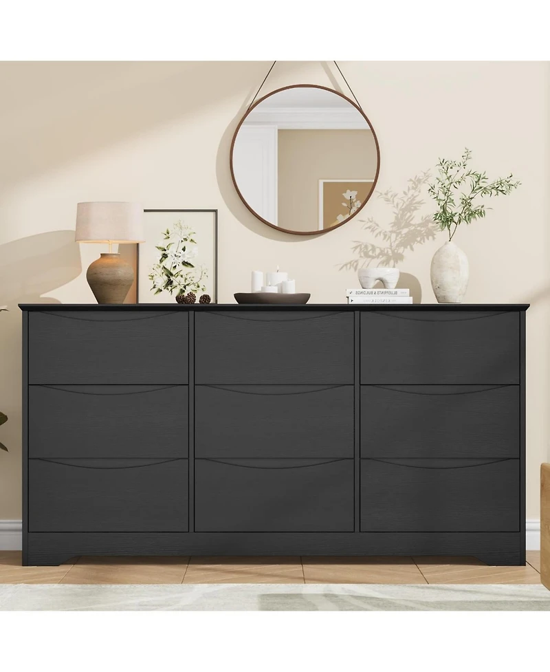 Gaomon Wooden Dresser with 9 Drawers, Tall Modern Closet with Deep Storage, Large Chest of Drawers with Wide Top