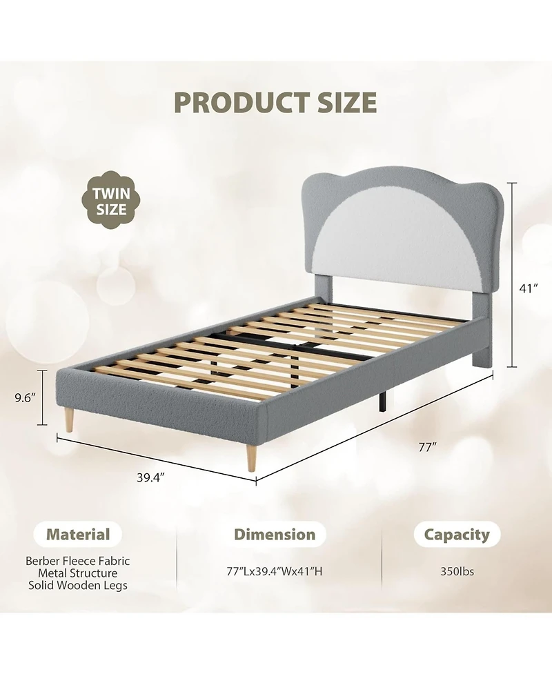 gaomon Full Bed Frame for Kids - Cute Velvet Princess Platform with Upholstered Headboard Girls/Boys