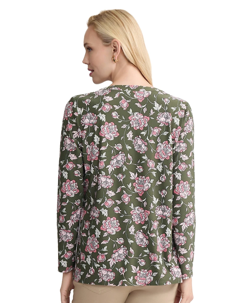 Jones New York Petite Long-Sleeve Henley Neck Top