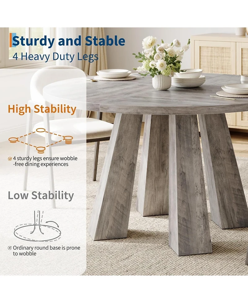 gaomon 47" Round Dining Table for 4-6, Wood Kitchen Table with Sturdy Base, Farmhouse Circle Dinner Table for Dining Room, Living Room, 4 Strong Legs