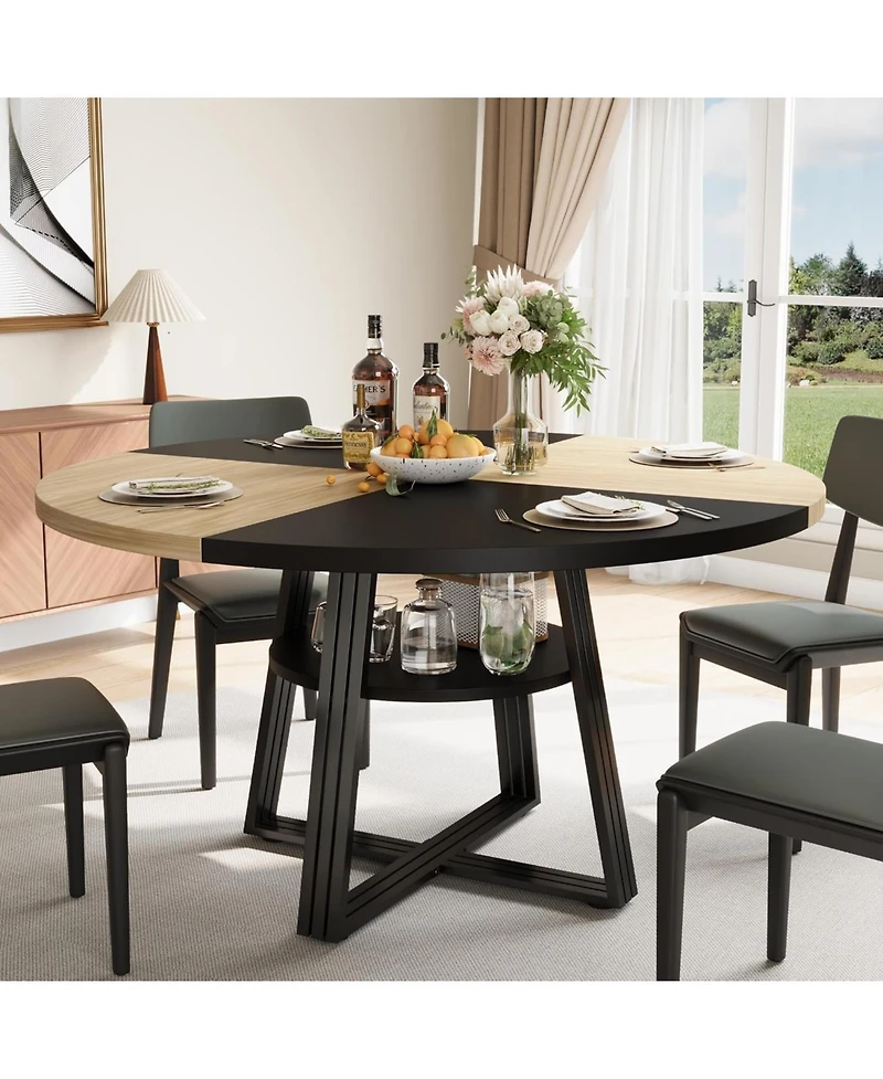 gaomon Round Dining Table for 4-6, 47.2" Farmhouse Kitchen with Storage, Circle Dinner Tables Kitchen, Room, Living Room