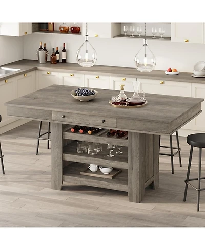 gaomon 60" Counter Height Dining Table for 4, Farmhouse Rectangular Tall Bar Height Kitchen Dining Table & Thick Table Top, with Deepened Wine Ra