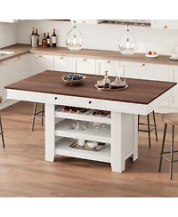 gaomon 60" Counter Height Dining Table for 4, Farmhouse Rectangular Tall Bar Height Kitchen Dining Table & Thick Table Top, with Deepened Wine Ra