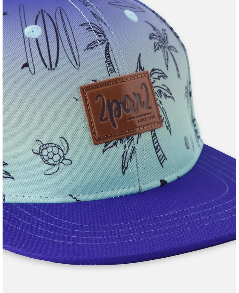 Deux par Deux Boy Cap Blue Beach Print