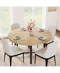 gaomon Round Dining Table, Industrial Dinner Table for 4 to 6, Wooden Kitchen with Sturdy Metal Frame