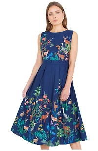 Yumi Women's Animal Print Cotton Midi Skater Dress