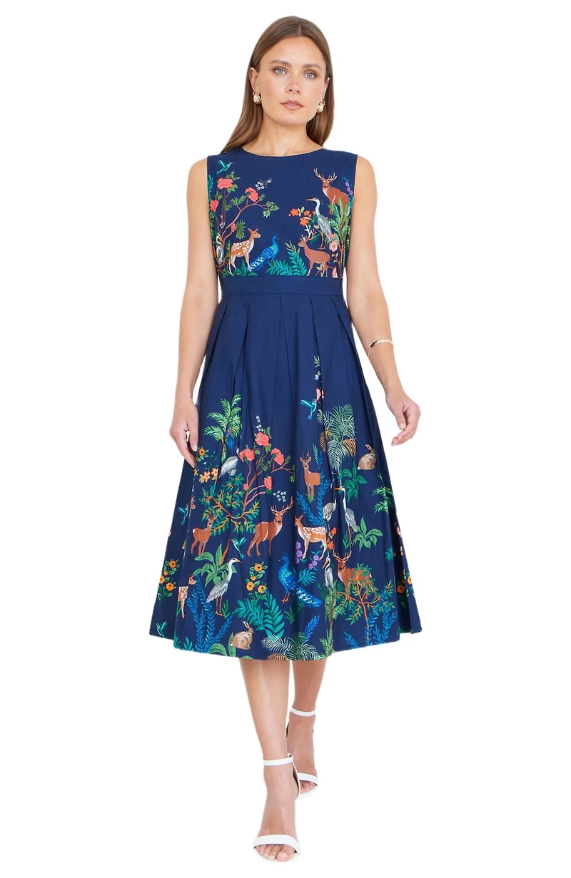 Yumi Women's Animal Print Cotton Midi Skater Dress