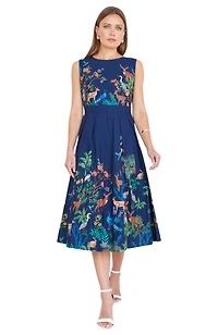 Yumi Women's Animal Print Cotton Midi Skater Dress