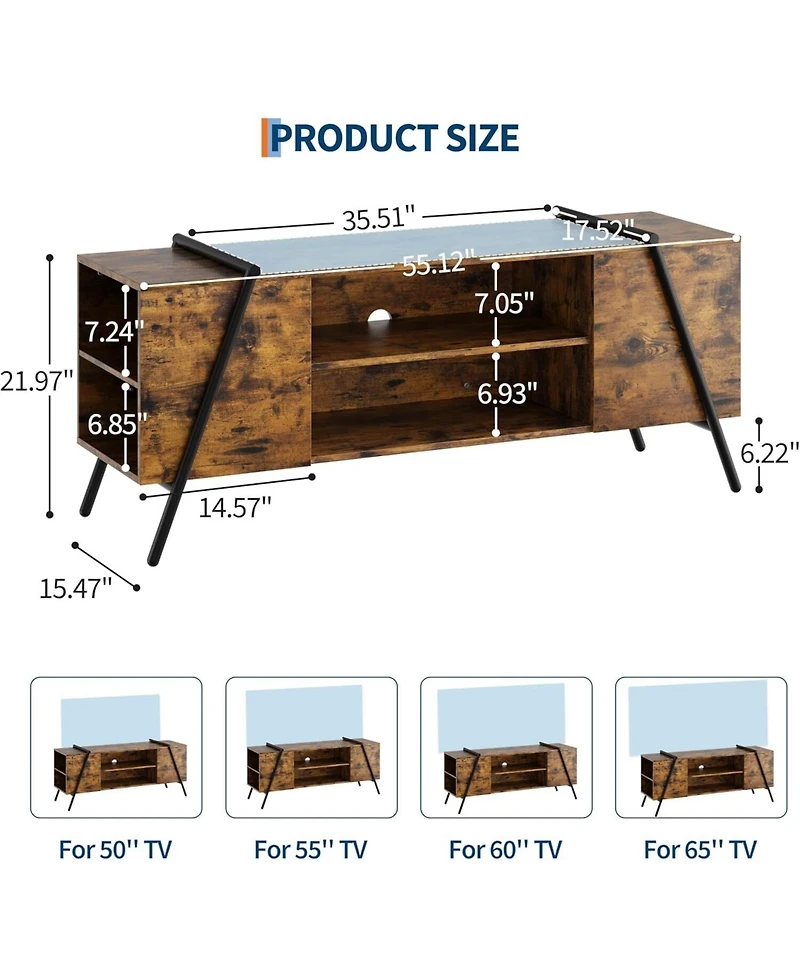 gaomon Tv Stand with Adjustable Open Shelves & Slanted Metal Legs, Modern Design