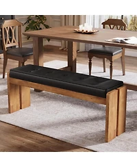 Tribesigns Solid Wood Dining Bench, Modern Kitchen Table Bench with Button-Tufted Leather Pad and Wooden Legs