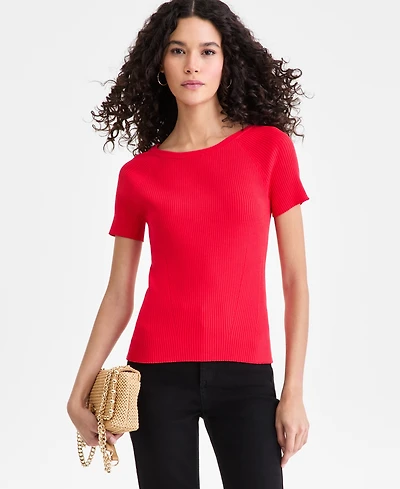I.n.c. International Concepts Women's Short-Sleeve Rib Knit Sweater