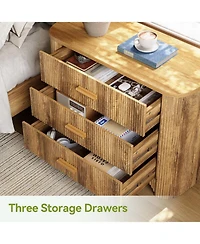 Tribesigns Oversized Nightstand with 3 Drawers, Mid Century Modern Large Wide Bedside Table for Bedroom, Big Night Stand with Fluted Striped Panel