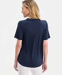 Jm Collection Women's Solid Short-Sleeve V-Neck Knit Top, Macy's Exclusive