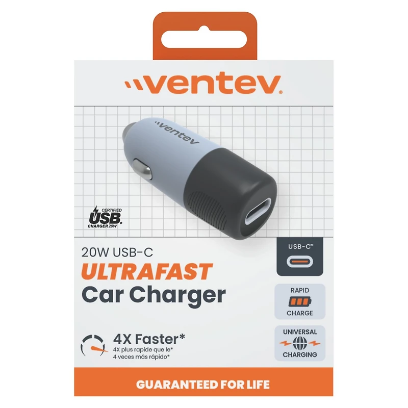 Ventev 20W ultrafast Usb-c Universal Charger delivers fast, reliable charging for your devices wherever you go.