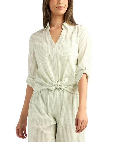 Bcx Women's Striped Button-Up Shirt