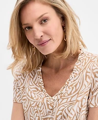 Jm Collection Women's Printed Grommet Knit V-neck Top, Macy's Exclusive