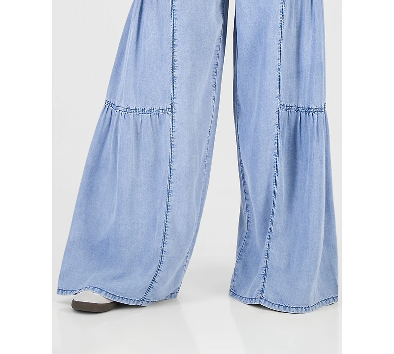Madden Girl Juniors' Chambray Tiered-Leg Drawstring Pants