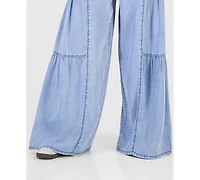 Madden Girl Juniors' Chambray Tiered-Leg Drawstring Pants