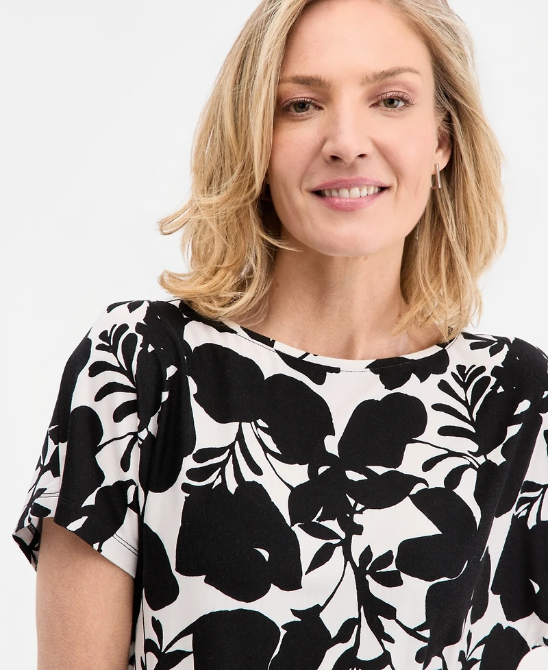 Jm Collection Women's Printed Banded-Hem Short-Sleeve Knit Top, Macy's Exclusive