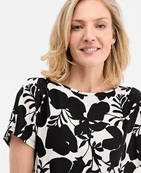 Jm Collection Women's Printed Banded-Hem Short-Sleeve Knit Top, Macy's Exclusive