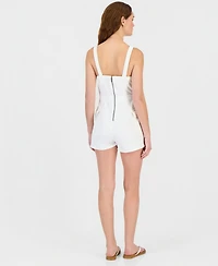 Tinseltown Juniors' Sleeveless Drawstring-Waist Denim Romper