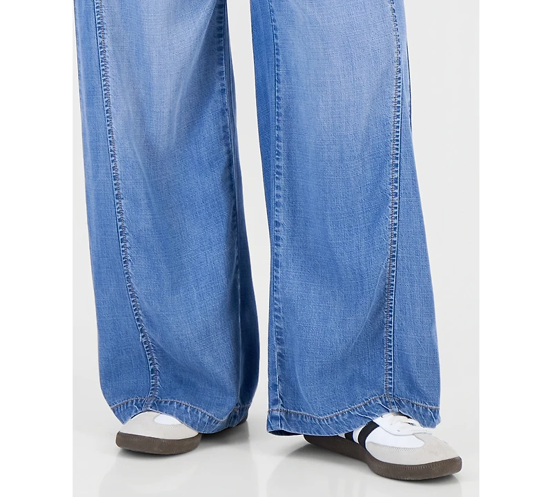 Celebrity Pink Juniors' Light-Weight Wide-Leg Drawstring Jeans