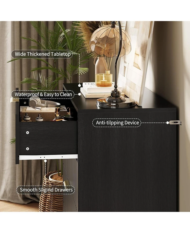 Gaomon Fluted 4-Drawer Dresser for Bedroom, 32" Wide Modern Minimalist Chest of Wooden Drawers,Wide Clothes Storage Organizer