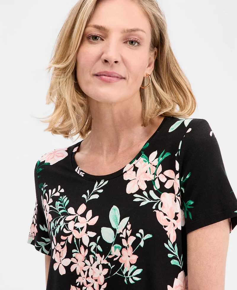 Jm Collection Women's Printed Scoop-Neck Short Sleeve Top, Macy's Exclusive