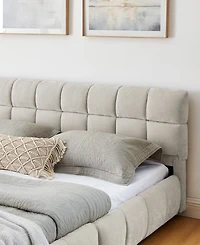 Dyhome Queen Bed Frame with Led Lights and 4 Storage Drawers, Upholstered Platform Led Bed Frame Queen Size with Charging Station Button Pu Leather He