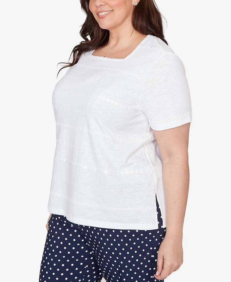 Alfred Dunner Plus Port Side Layered Dot Square Neck Top