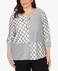 Alfred Dunner Plus Crowd Pleaser Spliced Diamond Textured Top with Necklace