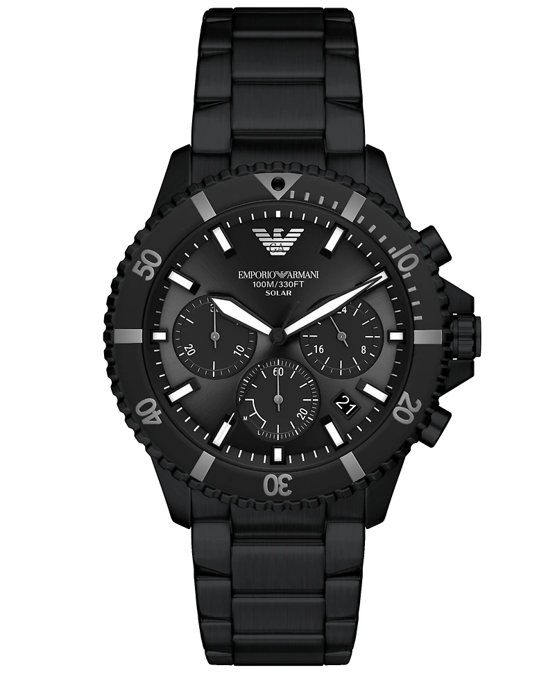 Emporio Armani Men's World Explorer Solar Chronograph Black Stainless Steel Watch, 43mm