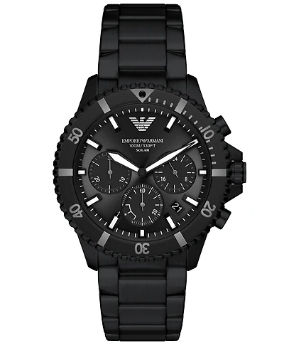 Emporio Armani Men's World Explorer Solar Chronograph Black Stainless Steel Watch, 43mm