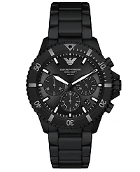 Emporio Armani Men's World Explorer Solar Chronograph Black Stainless Steel Watch, 43mm