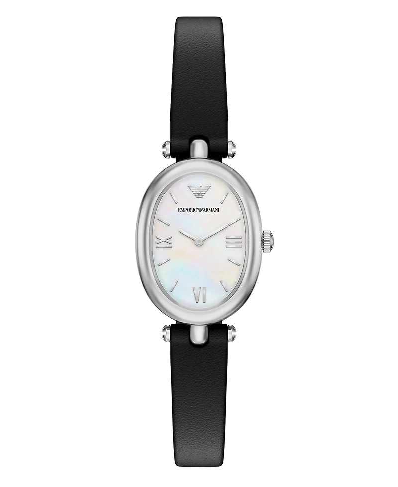 Emporio Armani Women's Quartz Two-Hand Black Leather Watch, 28mm