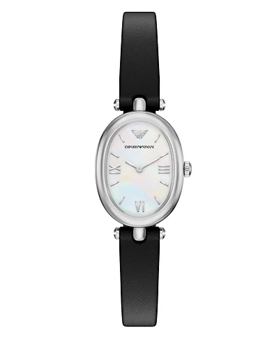 Emporio Armani Women's Quartz Two-Hand Black Leather Watch, 28mm