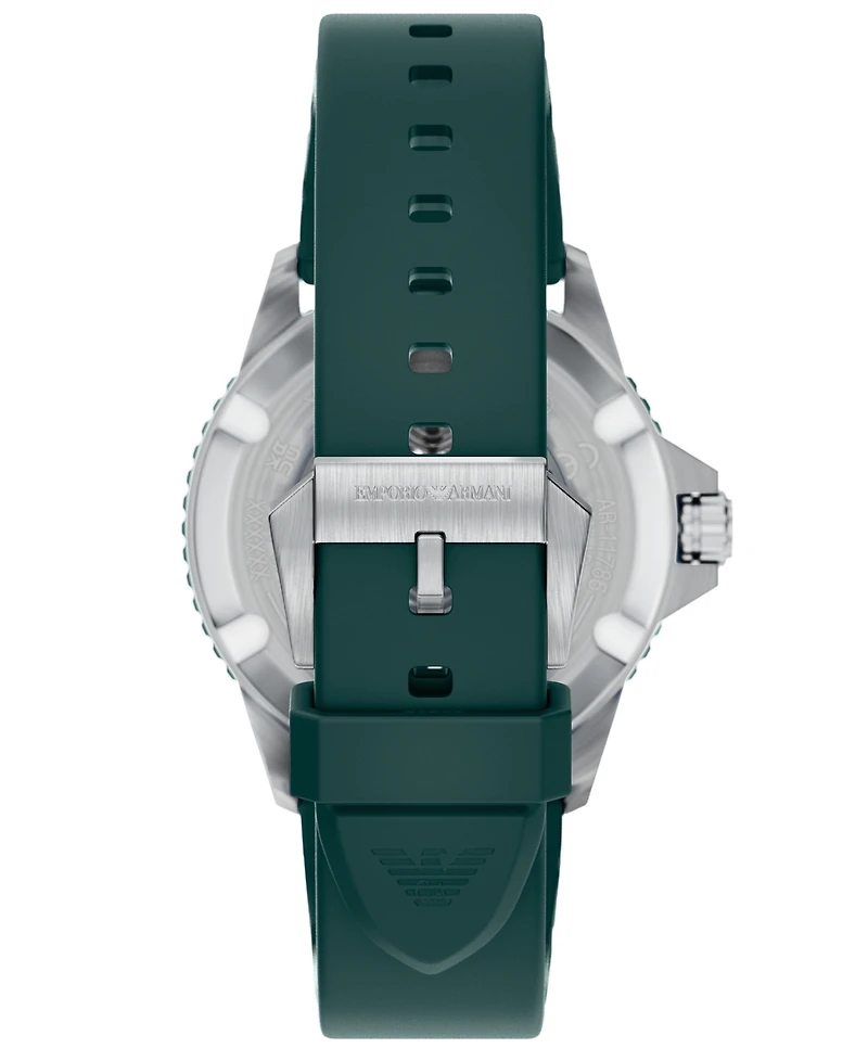 Emporio Armani Men's World Explorer Solar Three Hand Green Silicone Watch, 42mm