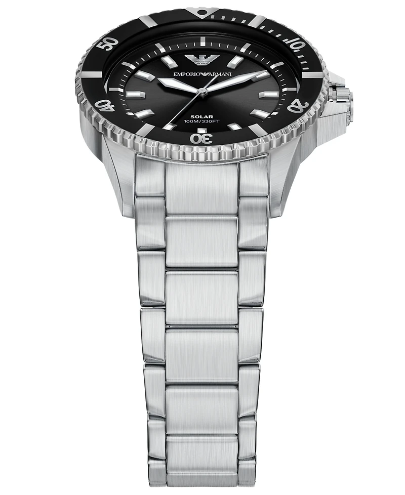 Emporio Armani Men's World Explorer Solar Three Hand Silver Stainless Steel Watch, 42mm