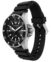 Emporio Armani Men's World Explorer Solar Three Hand Black Silicone Watch, 42mm