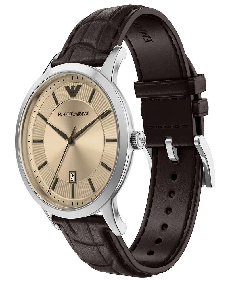 Emporio Armani Men's Quartz Three-Hand Brown Leather Watch, 43mm