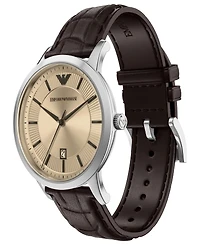Emporio Armani Men's Quartz Three-Hand Brown Leather Watch, 43mm
