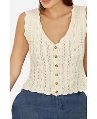 Yumi Women's V Neck Button Down Crochet Knitted Top