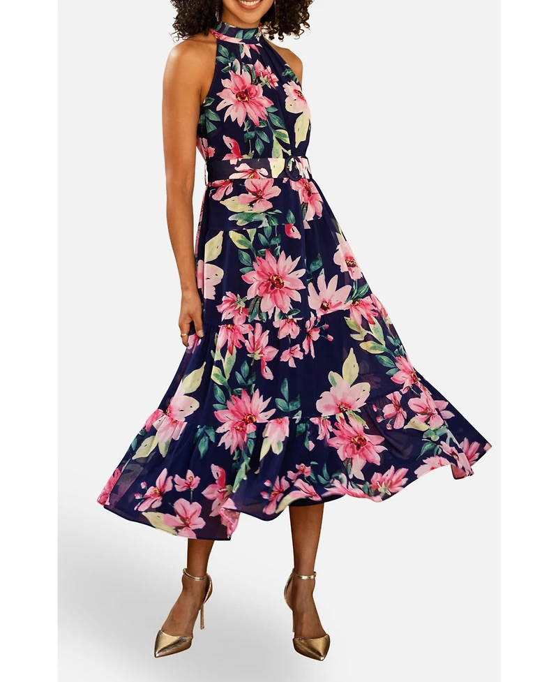 Yumi Women's Floral Halter Neck Midi Dress