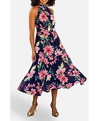 Yumi Women's Floral Halter Neck Midi Dress