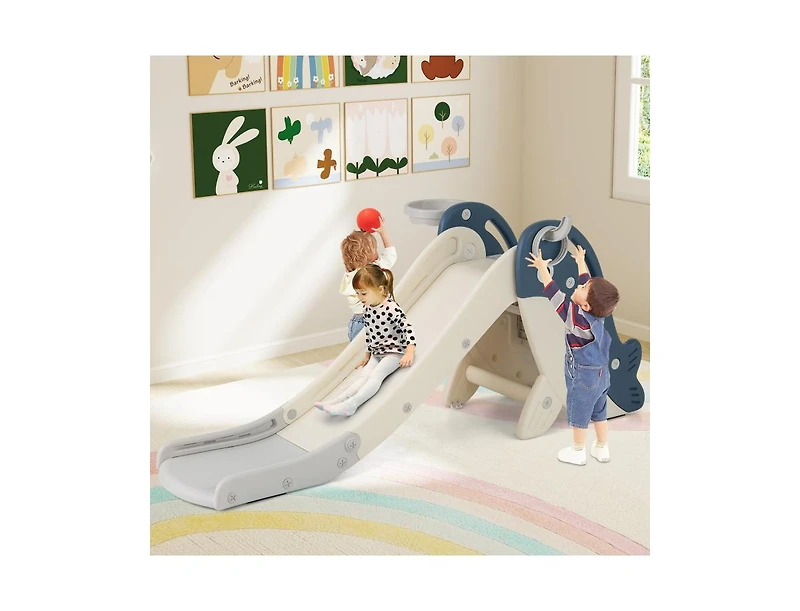 Slickblue Indoor Outdoor Baby Slide Climber Playset with Basketball Hoop
