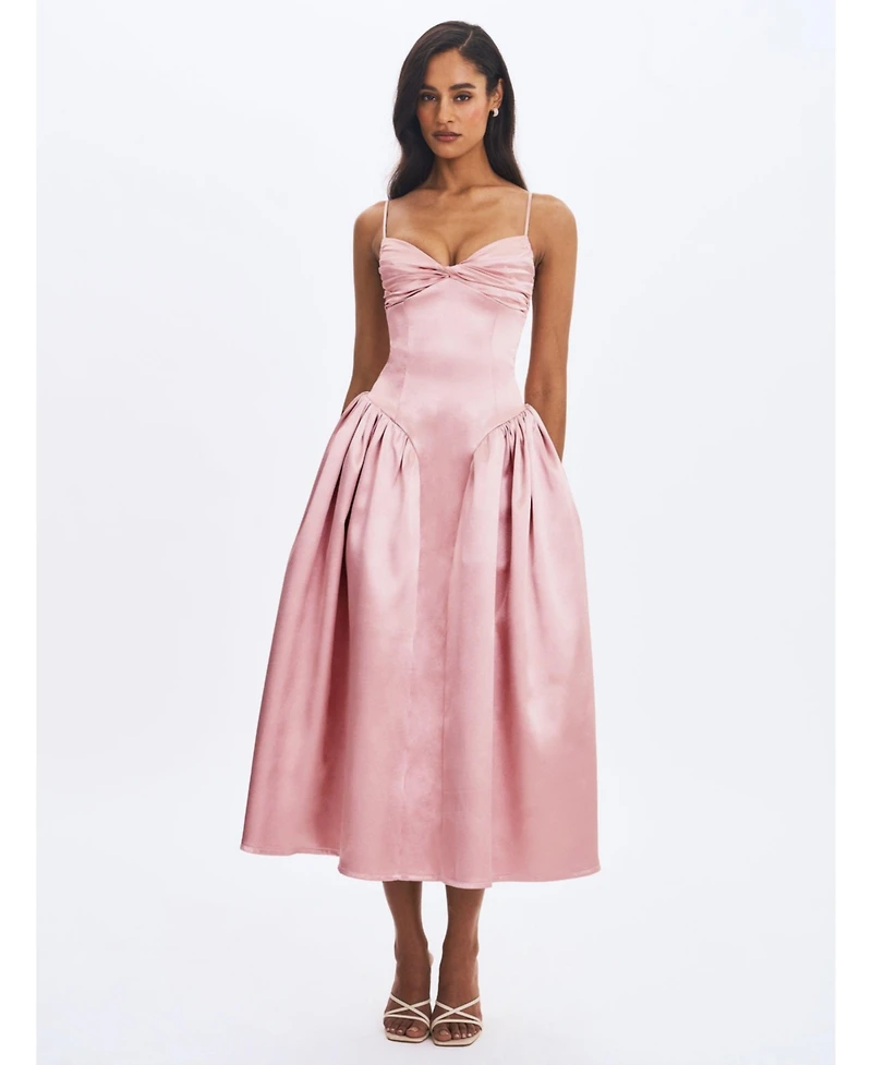 Miss Circle Women's Tullia Dusty Rose Satin Ruched Midi Dress