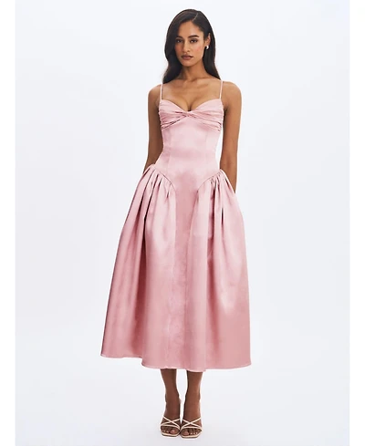Miss Circle Women's Tullia Dusty Rose Satin Ruched Midi Dress
