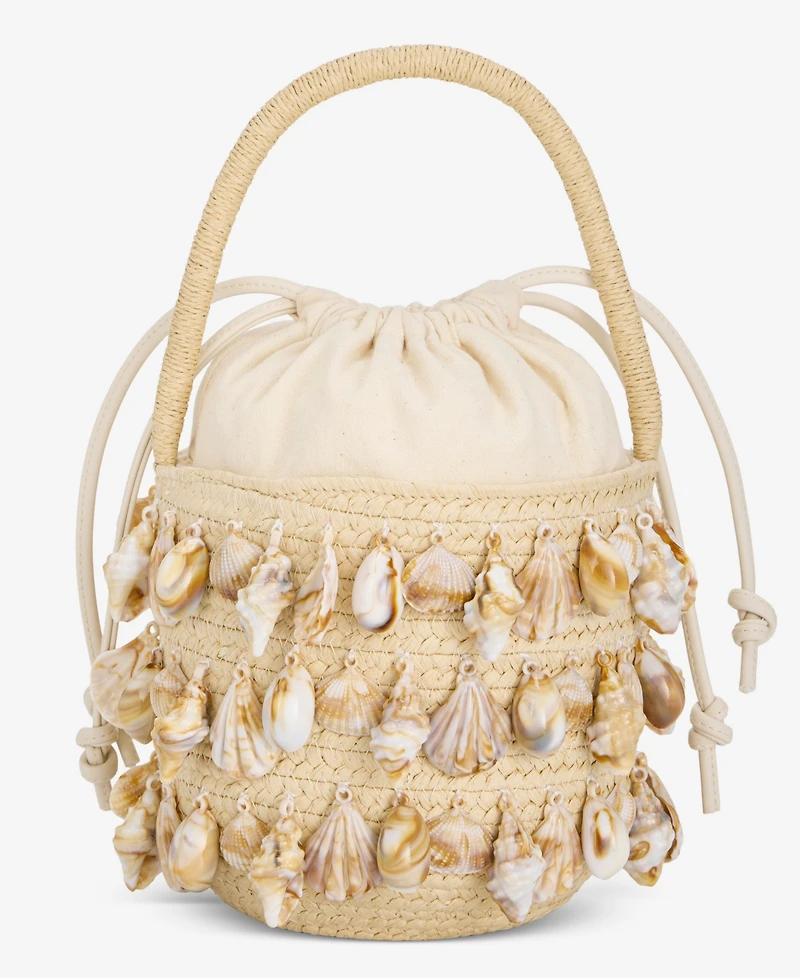 I.n.c. International Concepts Shell Embellished Straw Bucket Bag, Macy's Exclusive